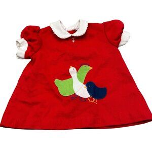 Vintage sassy by Miss Bea Savoy Baby Dress Red With Embroidered Ducks 3-6M READ